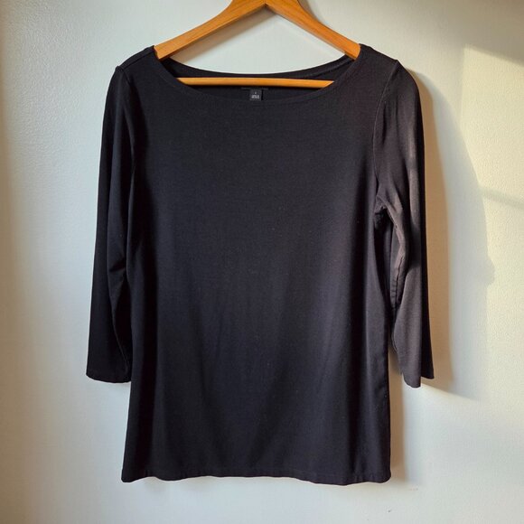 EUC ANN TAYLOR FACTORY BLACK BOAT NECK 3/4 SLEEVES TOP SIZE SMALL - Picture 1 of 11